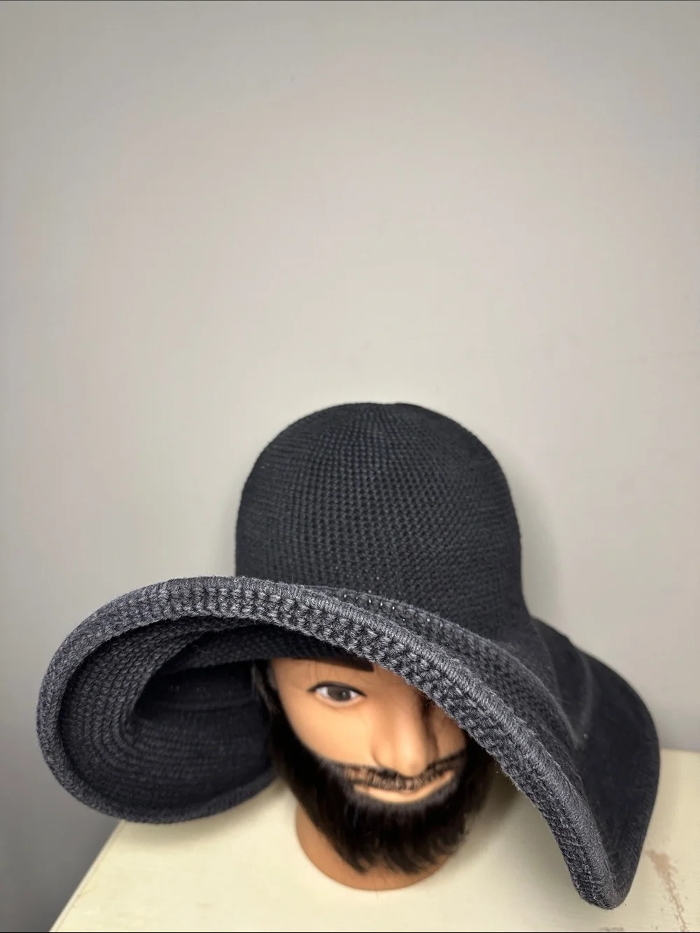 Classic Wide-Brim knit Black protective large brim floppy Sun Hat